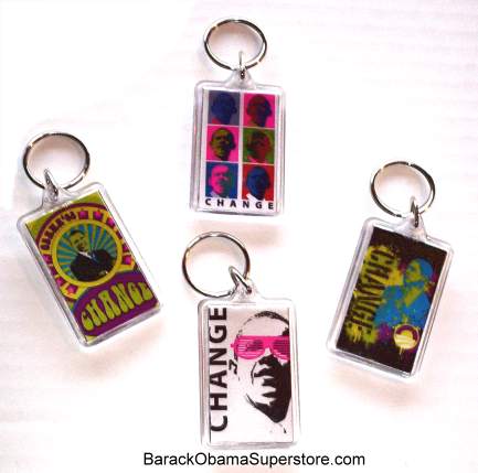 COOL POP ART BARACK OBAMA KEYCHAIN COLLECTIBLE SET