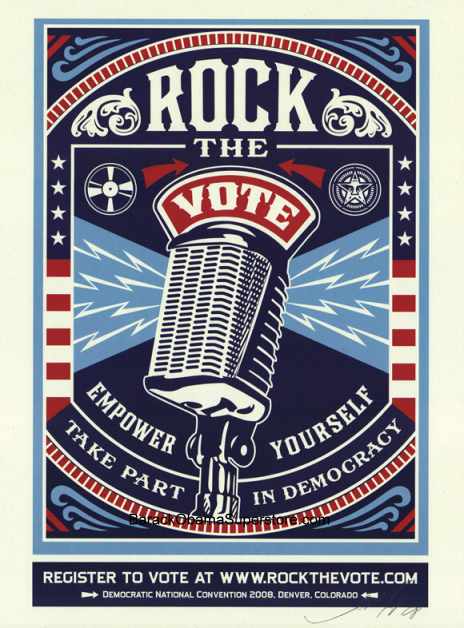 BARACK OBAMA ROCK THE VOTE! SIGNED BY SHEPARD FAIREY 2008 POSTER