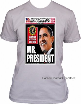 BARACK OBAMA COLLECTIBLE HISTORIC VICTORY COVER T-SHIRT